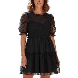 Gap Sweedish Dot Smocked Camisole Mesh Pleated Dress Size M